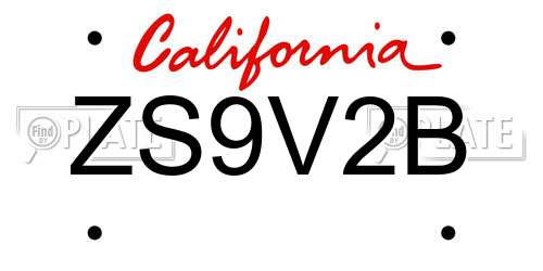 ZS9V2B California License Plate
