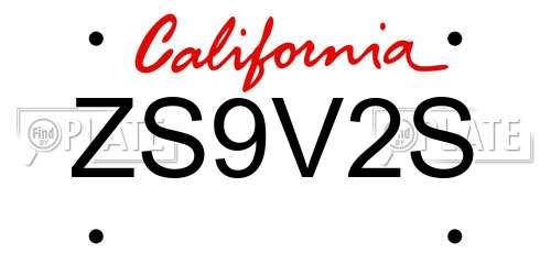 ZS9V2S California License Plate