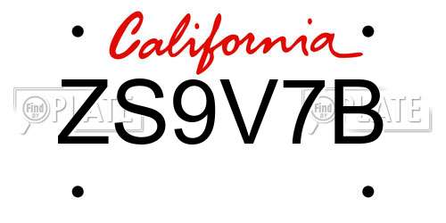 ZS9V7B California License Plate