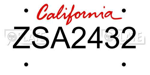 ZSA2432 California License Plate