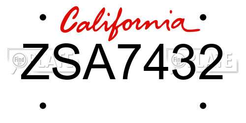 ZSA7432 California License Plate
