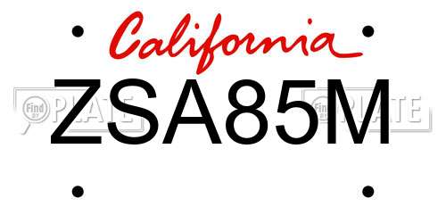 ZSA85M California License Plate