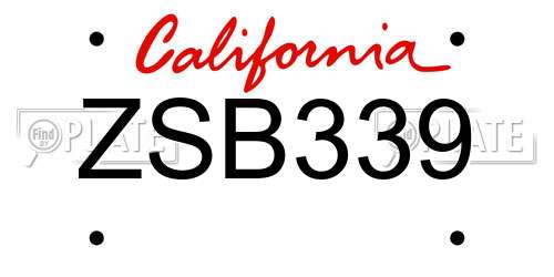 ZSB339 California License Plate