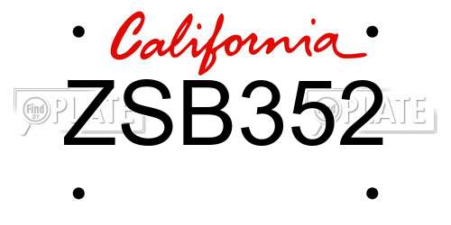 ZSB352 California License Plate