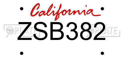 ZSB382 California License Plate