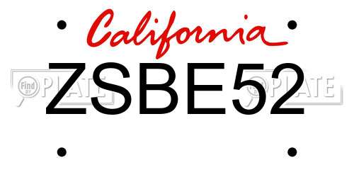 ZSBE52 California License Plate