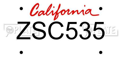 ZSC535 California License Plate