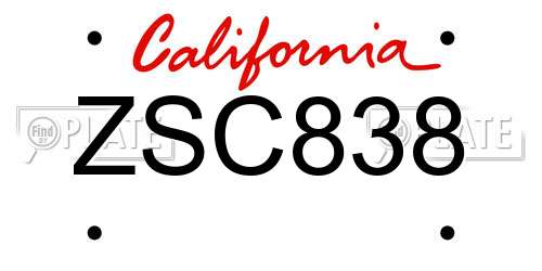 ZSC838 California License Plate