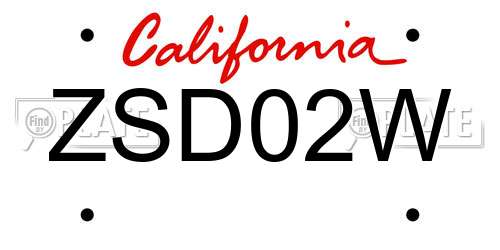 ZSD02W California License Plate