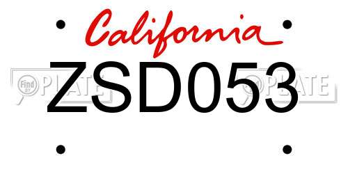 ZSD053 California License Plate
