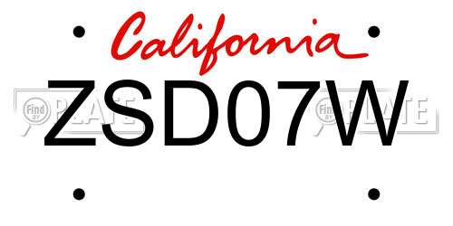 ZSD07W California License Plate