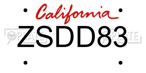 ZSDD83 California License Plate
