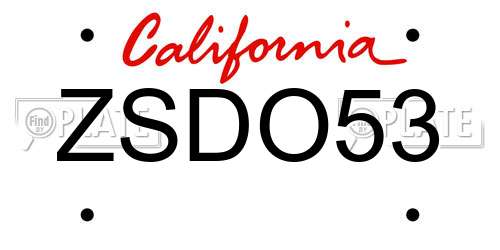 ZSDO53 California License Plate