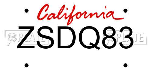 ZSDQ83 California License Plate