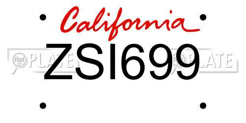 ZSI699 California License Plate