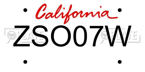 ZSO07W California License Plate