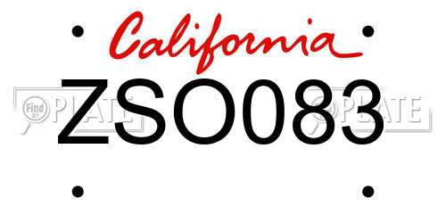 ZSO083 California License Plate