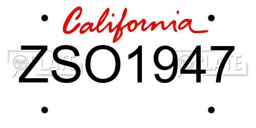 ZSO1947 California License Plate