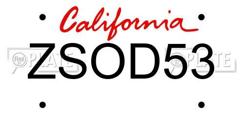 ZSOD53 California License Plate