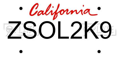 ZSOL2K9 California License Plate