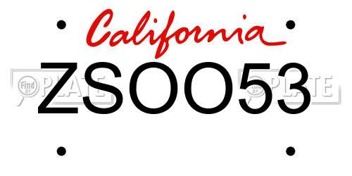 ZSOO53 California License Plate