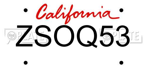 ZSOQ53 California License Plate