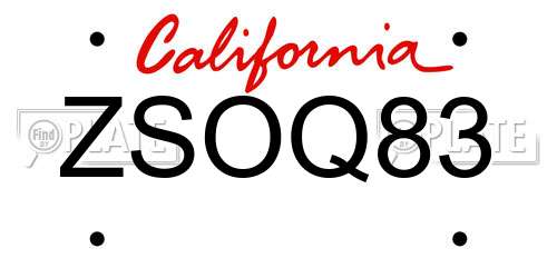 ZSOQ83 California License Plate