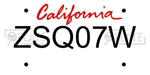 ZSQ07W California License Plate
