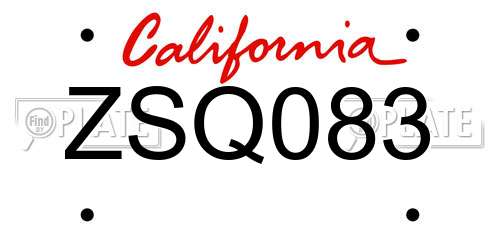 ZSQ083 California License Plate