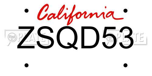 ZSQD53 California License Plate