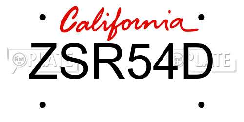 ZSR54D California License Plate