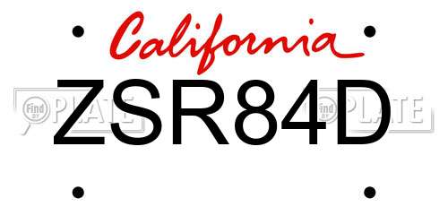 ZSR84D California License Plate