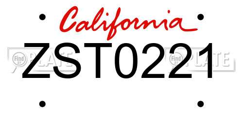 ZST0221 California License Plate