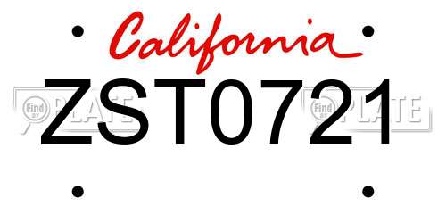 ZST0721 California License Plate