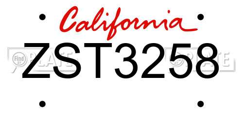 ZST3258 California License Plate