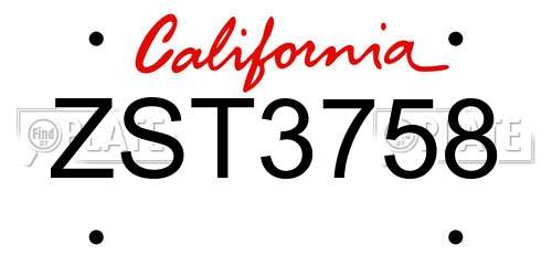 ZST3758 California License Plate