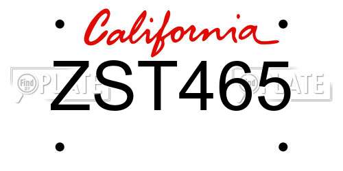ZST465 California License Plate