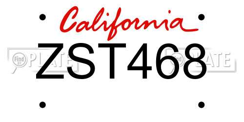ZST468 California License Plate