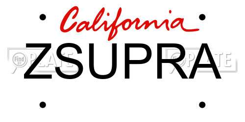 ZSUPRA California License Plate