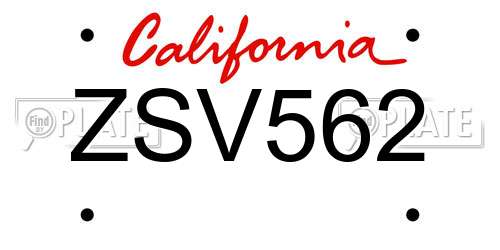 ZSV562 California License Plate