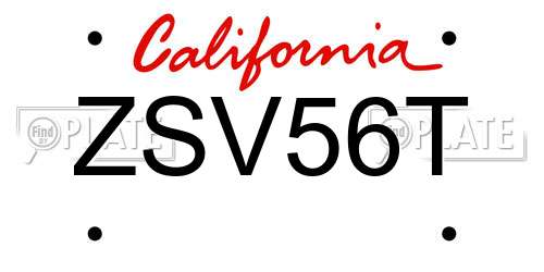 ZSV56T California License Plate