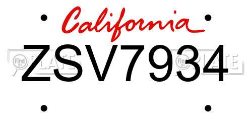 ZSV7934 California License Plate