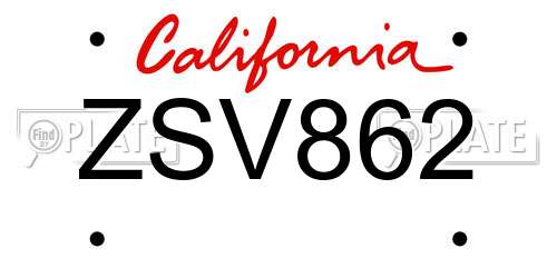 ZSV862 California License Plate