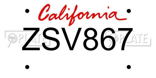 ZSV867 California License Plate