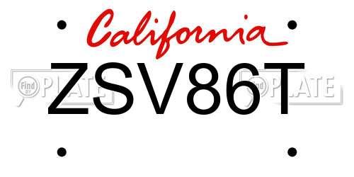 ZSV86T California License Plate