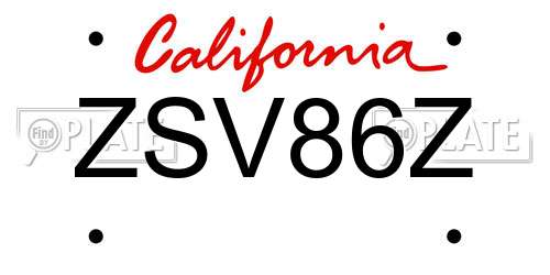 ZSV86Z California License Plate
