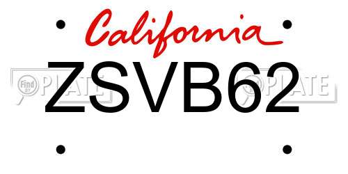 ZSVB62 California License Plate