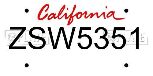 ZSW5351 California License Plate