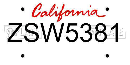 ZSW5381 California License Plate