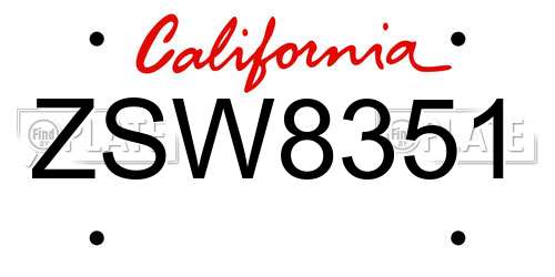 ZSW8351 California License Plate